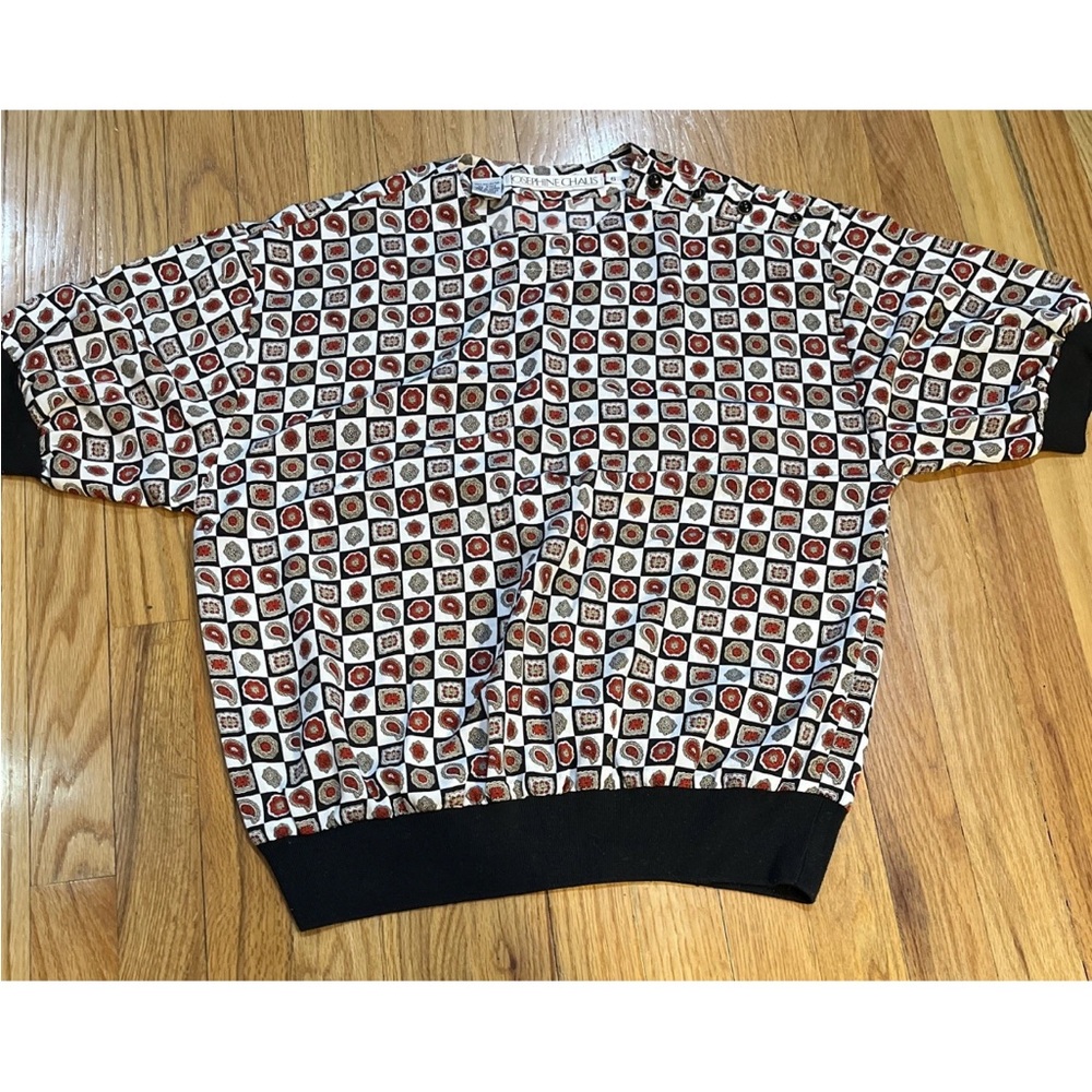 Vintage Chic Josephine Chaus Women's White Red Gold Black Short Sleeve Blouse 6